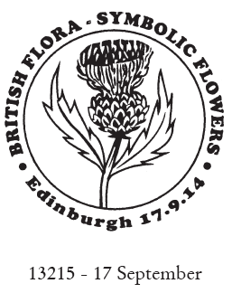 Postmark showing thistle flower.