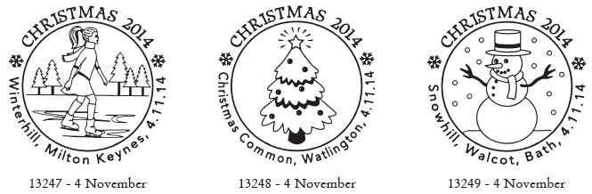 First day postmarks fot Christmas 2014 stamps.