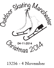 Christmas stamps postmark showing iceskates.