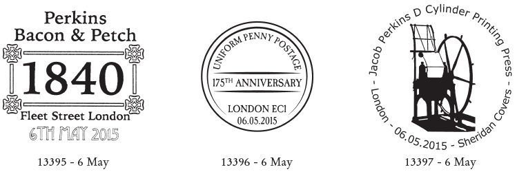 Postmarks for FD of Penny Black stamps.