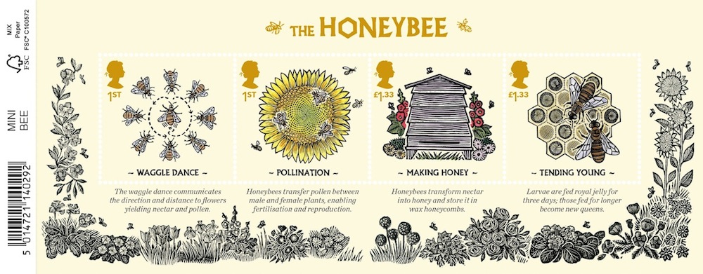 Miniature sheet of 4 'bee' stamps.