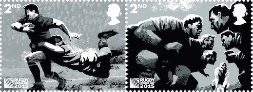 Rugby World Cup 2015 Tackle and Scrum 2nd class stamps.