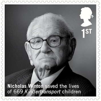 1st class stamp showing Sir Nicholas Winton.