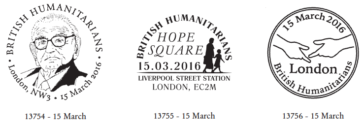 Three postmarks for British Humanitarians Stamps.