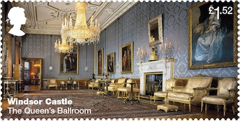 Stamp showing The Queen's Ballroom Windsor Castle.