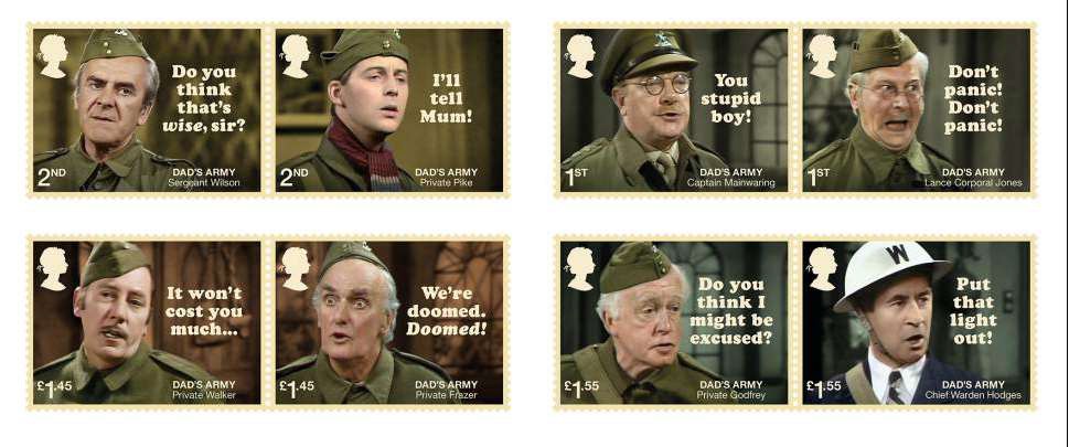 Set of 8 stamps commemorating 50th anniversary of Dad's Army.