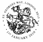 Postmark showing St George and the drgaon.