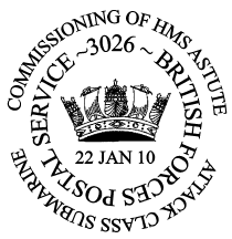Postmarkk showing Royal Navy crest.