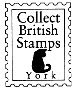 Stamp-shaped postmark, 'Collect British Stamps', illustrated with a cat.