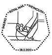 Postmark showing sailing dinghy.