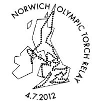 Norwich postmark for Olympic Torch relay.